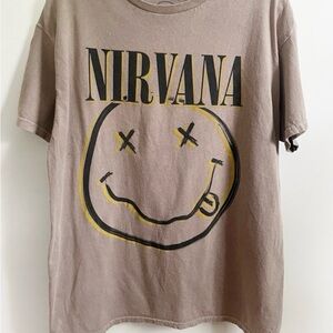 NIRVANA Tan Shirt with Black Smiley Design